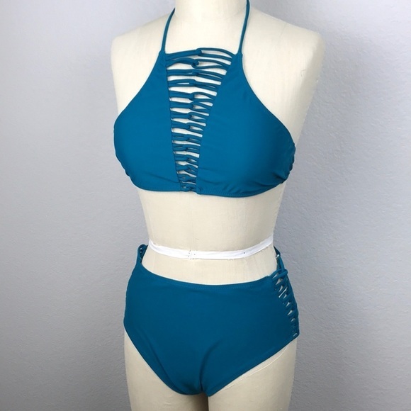 Teal strappy full bikini set - Picture 2 of 8